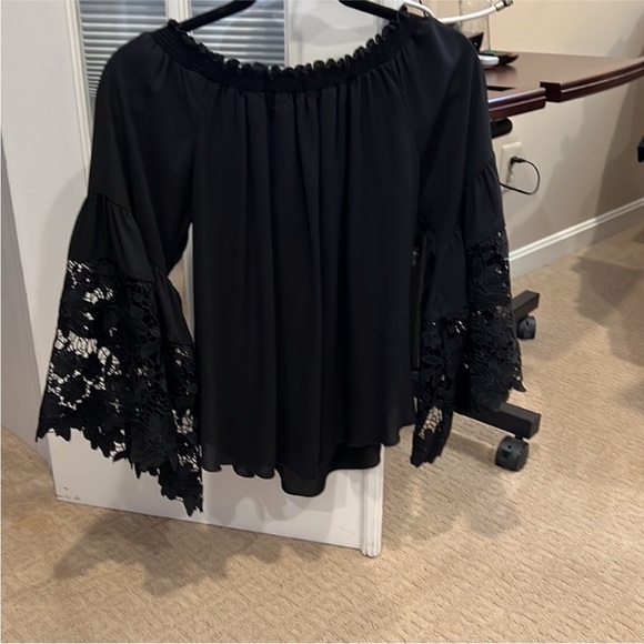 Joseph Ribkoff Off The Shoulder Lace Top Women's Sz 6 peasant boho Eye Lace VTG - Picture 10 of 13